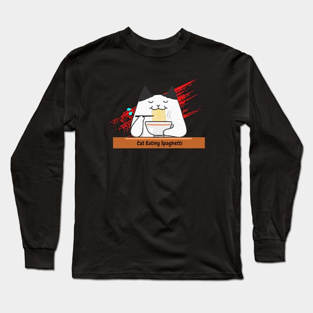 Cat Eating Spaghetti Long Sleeve T-Shirt by 29 hour design